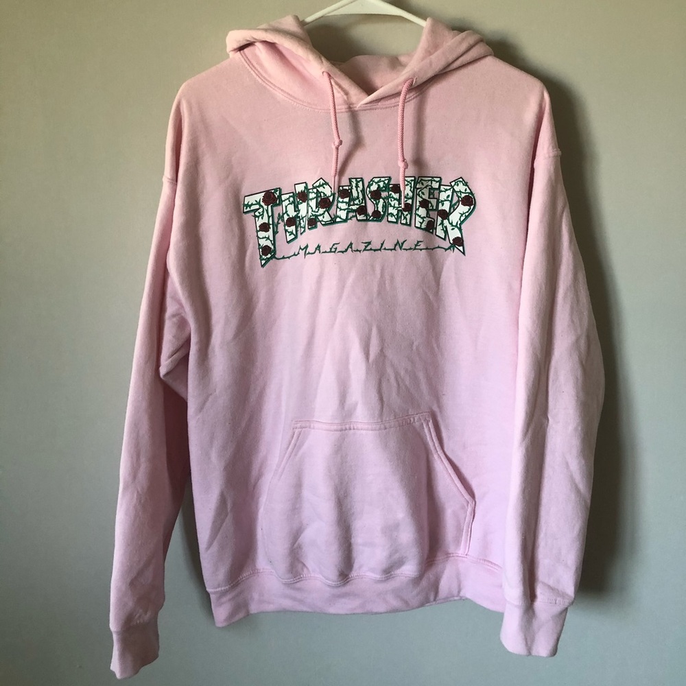 Thrasher Pink Rose Logo Hoodie M